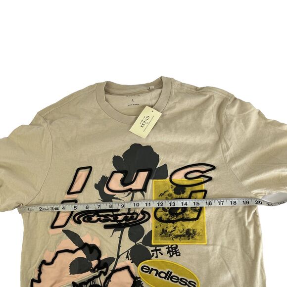 New Mens Guess Lucid Dreams Graphic Textured T-Shirt Sz L NWT Ecru Pearl - Picture 6 of 8